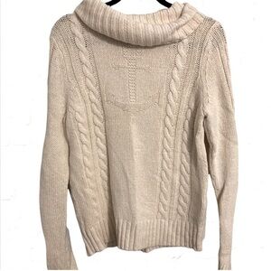 Land’s End Wool Blend Fisherman Knit Sweater Anchor Cowl Neck Oversized Small